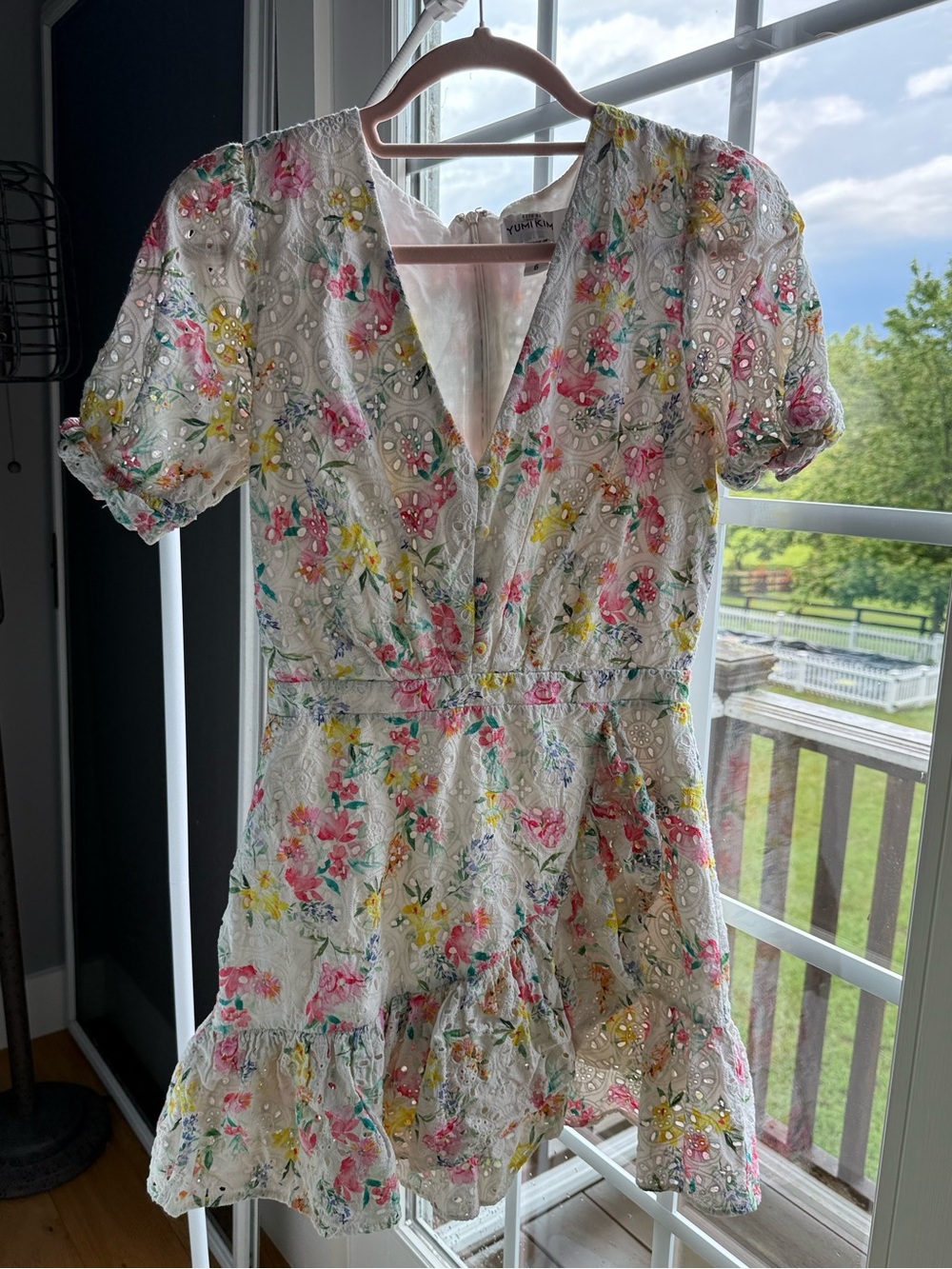 Yumi Kim White Floral Eyelet Dress with Pink & Yellow blooms